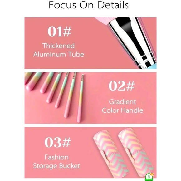 10 Piece High-Quality Gradient Colorful Makeup Brushes W/Vegan Leather Snap Case - Picture 8 of 14